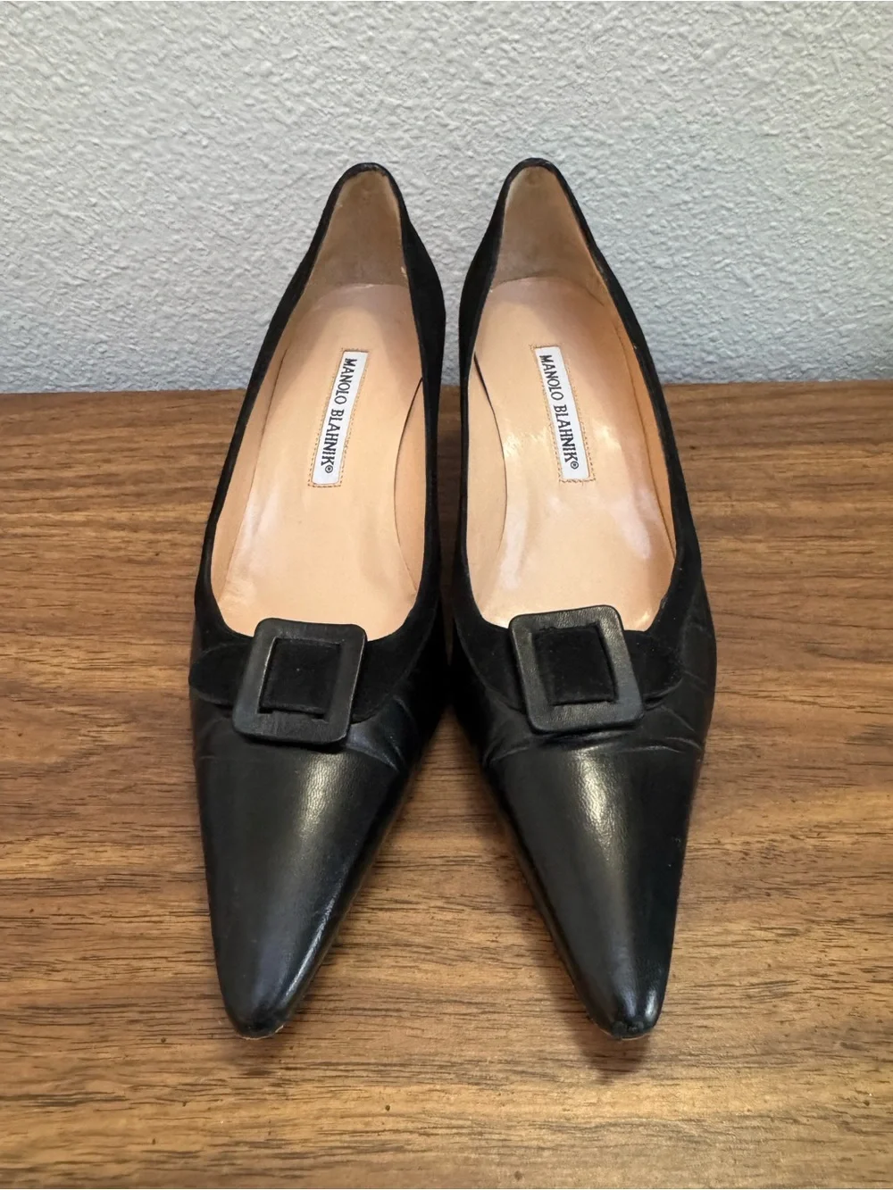 Manolo Blahnik Black Pointed Toe Buckle Pumps
